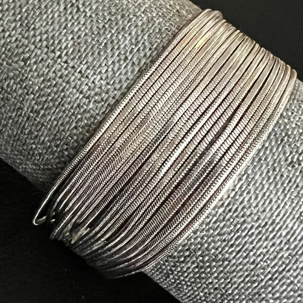 Silver Multi Strand Snake Chain Wide Cuff Bracelet 6.5-8.5 Inch Cybercore